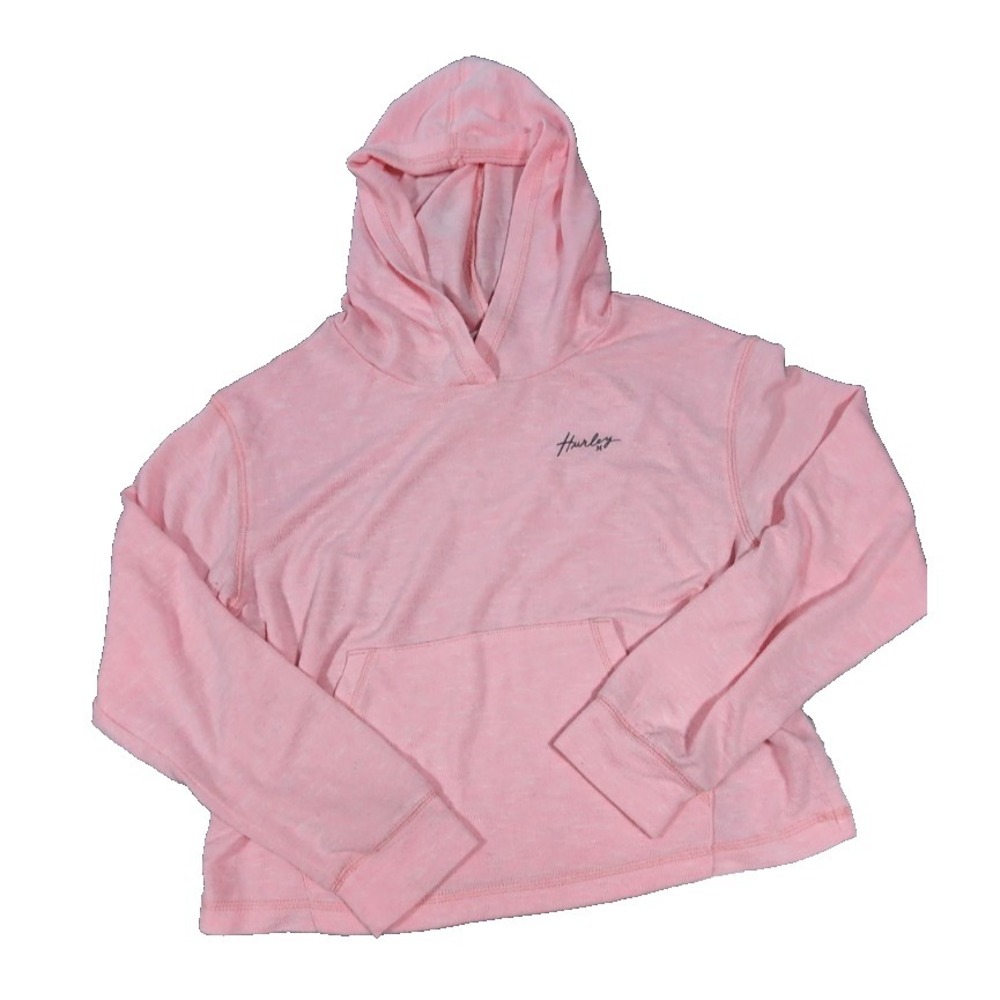 Hurley Girls Pink Heathered Hooded Pullover Sweatshirt Size L 12-13 YRS